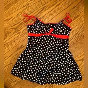 Disney Black and White Polka Dot One Piece with Red Accents